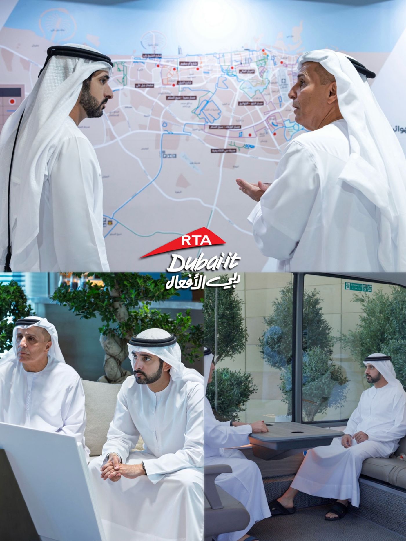 His Highness Sheikh Hamdan bin Mohammed bin Rashid Al Maktoum reviewing the RTA Dubai-it initiatives with RTA Director-General Mattar Al Tayer
