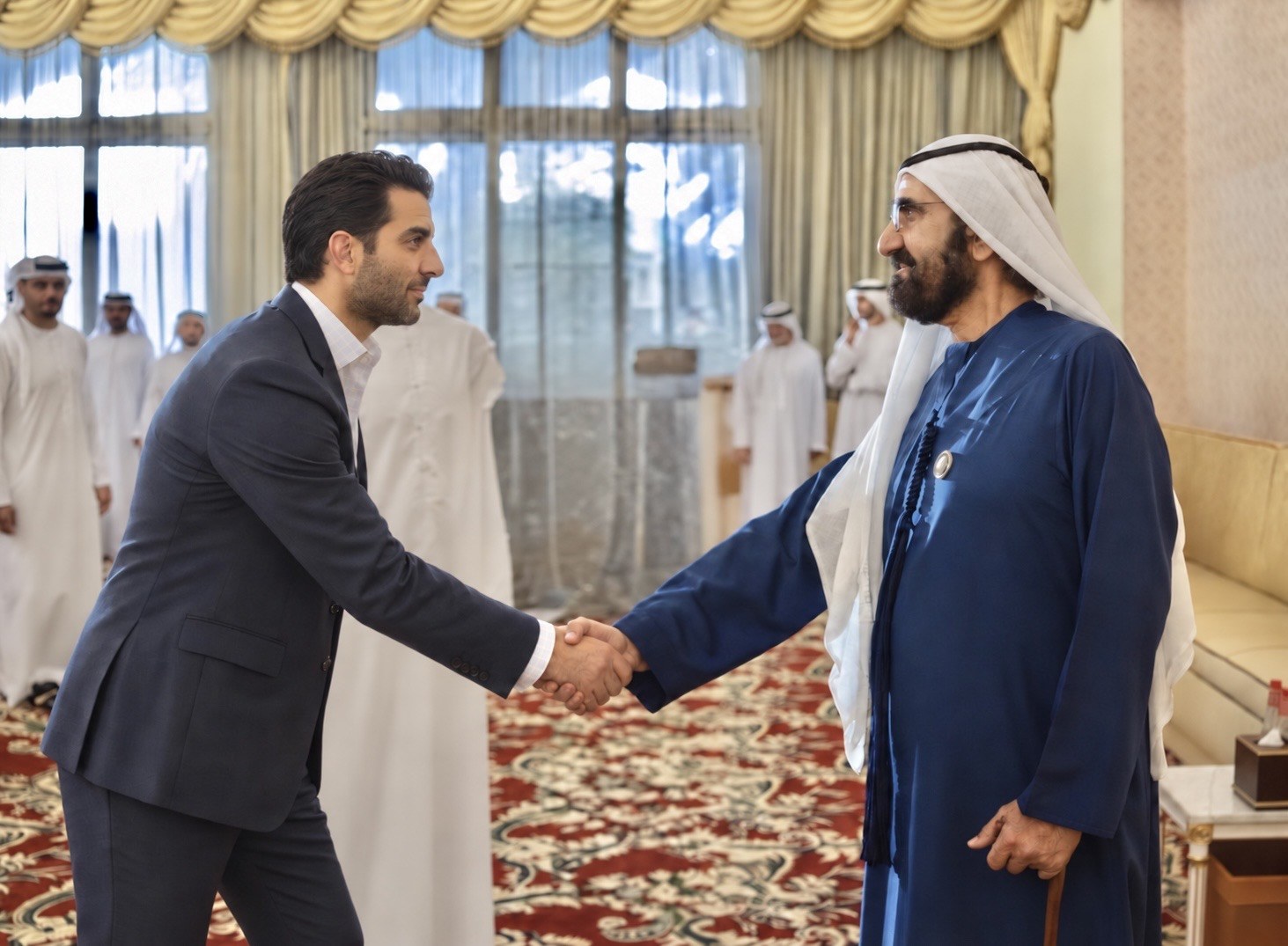 Saeed Al Hasan shaking hands at an official UAE government reception
